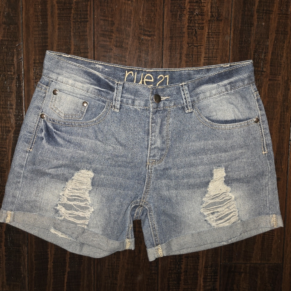 Rue21 Blue Distressed Jean Shorts - Picture 1 of 3